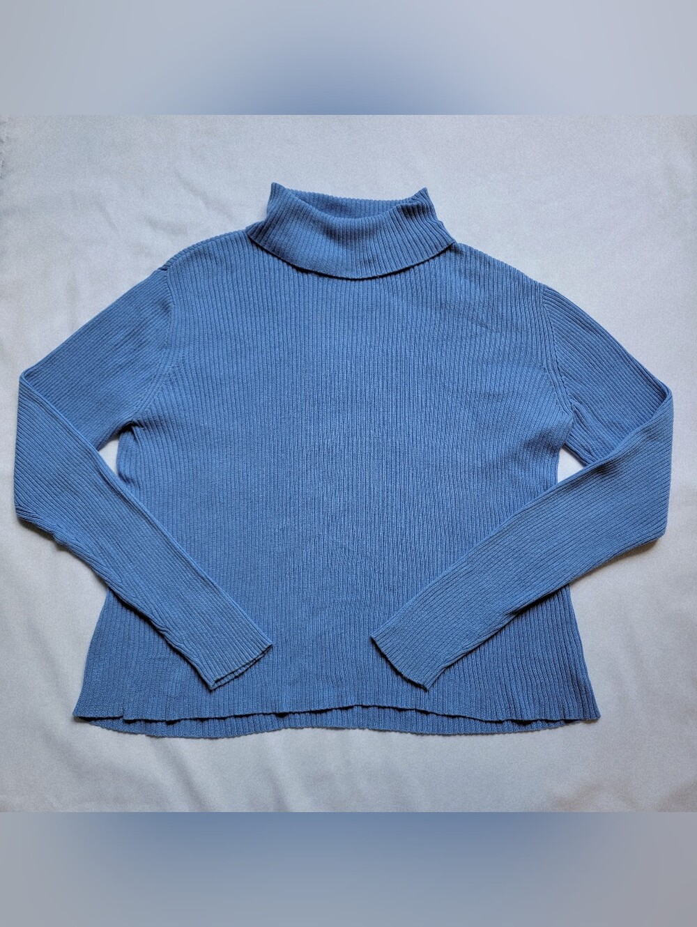 Liz Claiborne Liz Sport Blue Ribbed Knit Long Sleeve Turtleneck Sweater Sz M